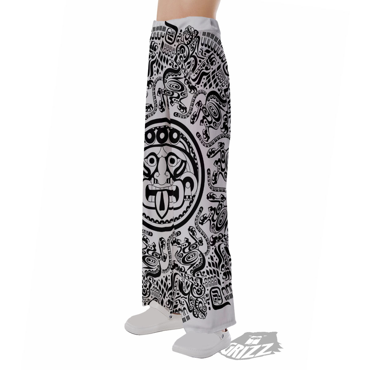 Maya Calendar White And Black Print Pajama Pants-grizzshop