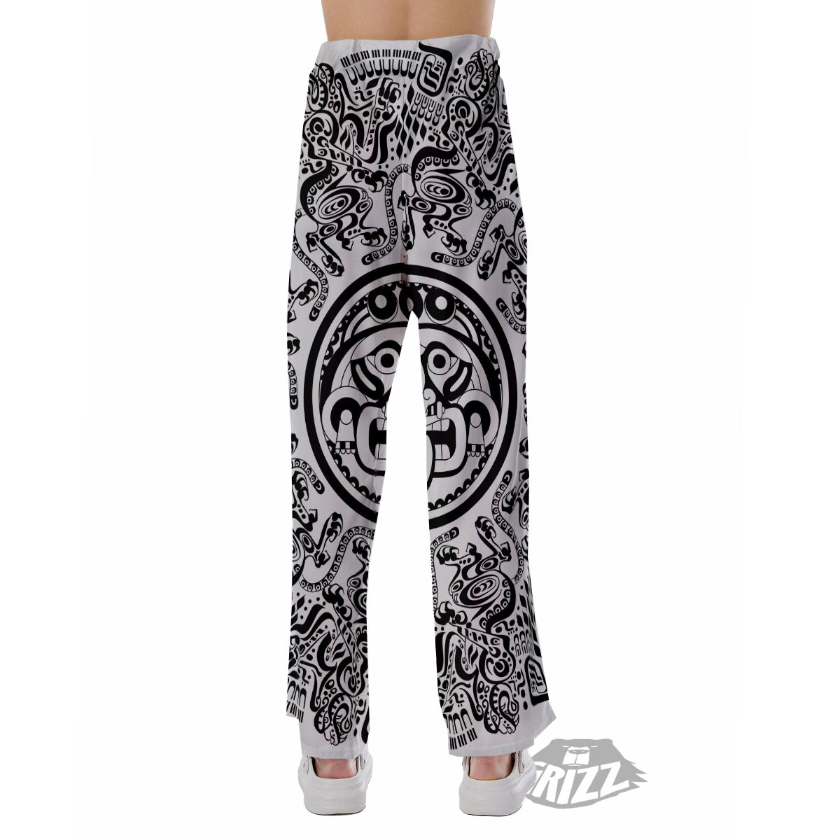 Maya Calendar White And Black Print Pajama Pants-grizzshop