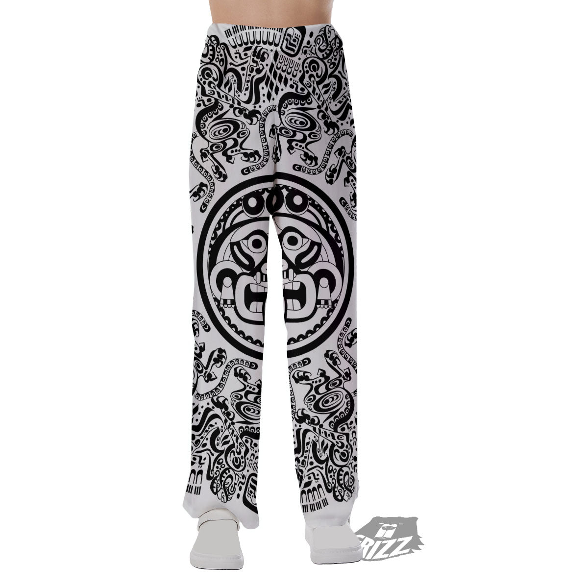 Maya Calendar White And Black Print Pajama Pants-grizzshop