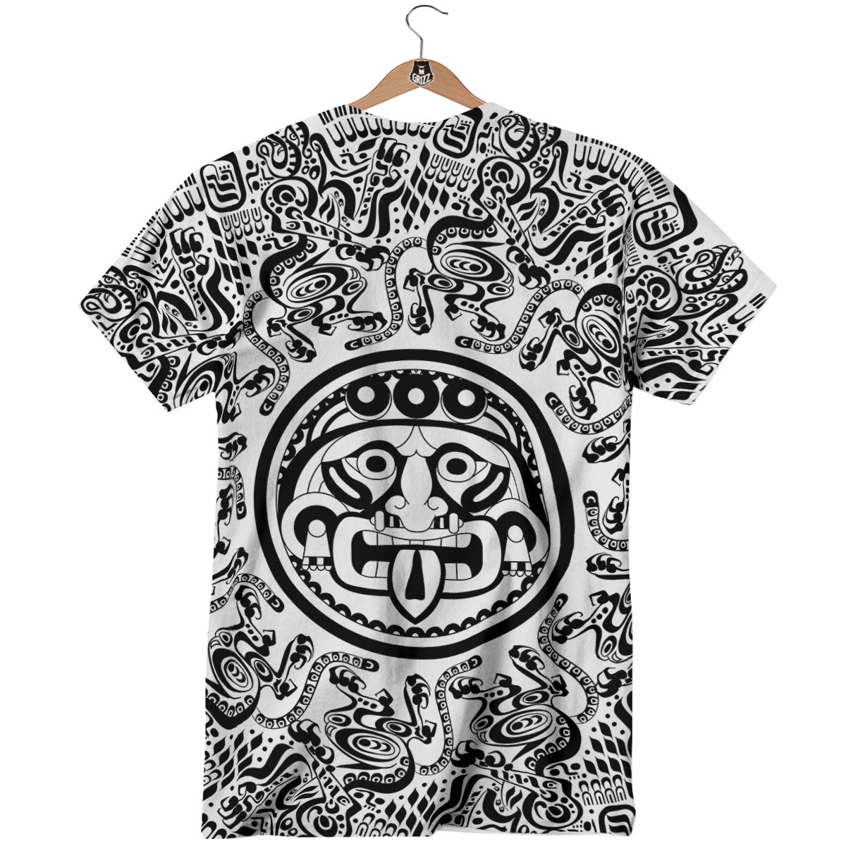 Maya Calendar White And Black Print T-Shirt-grizzshop