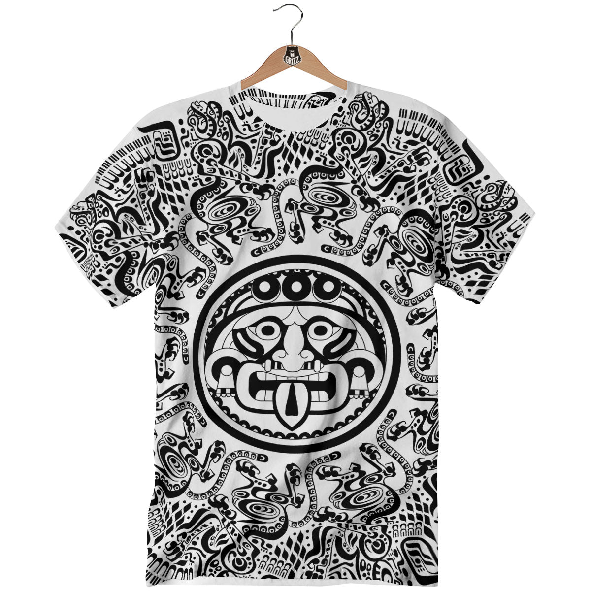 Maya Calendar White And Black Print T-Shirt-grizzshop