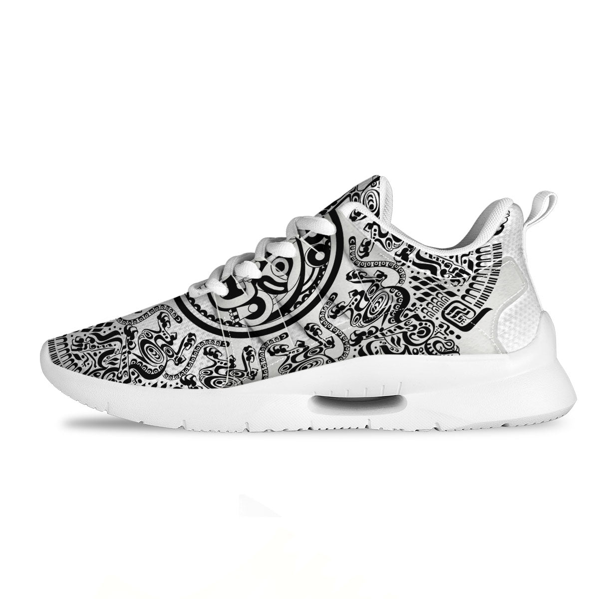 Maya Calendar White And Black Print Tennis Shoes-grizzshop