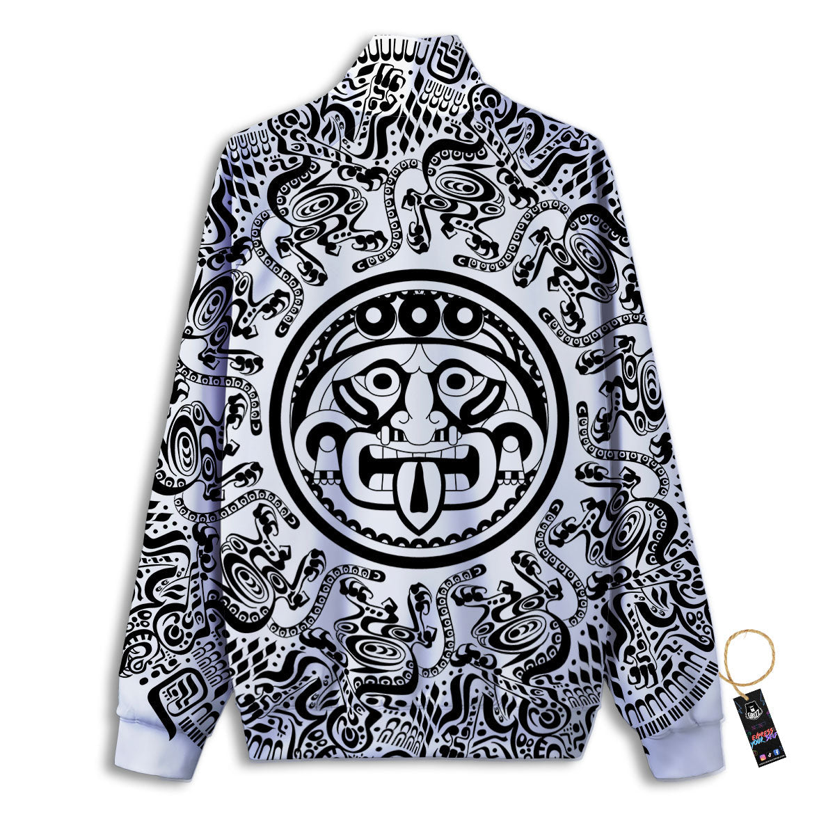 Maya Calendar White And Black Print Track Jacket-grizzshop