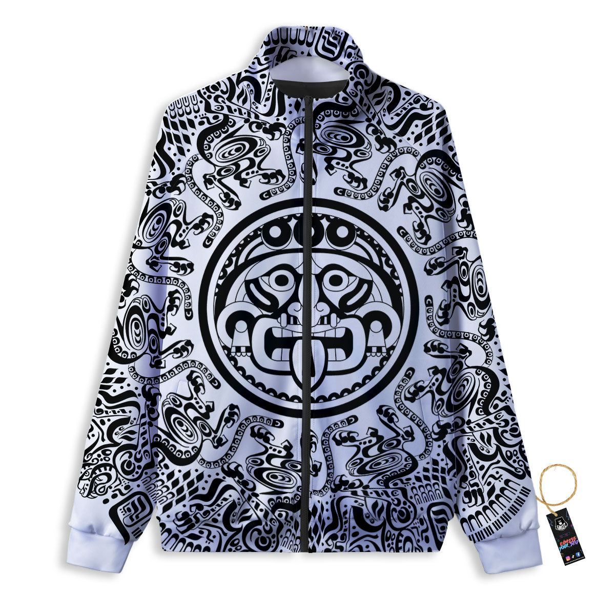 Maya Calendar White And Black Print Track Jacket-grizzshop