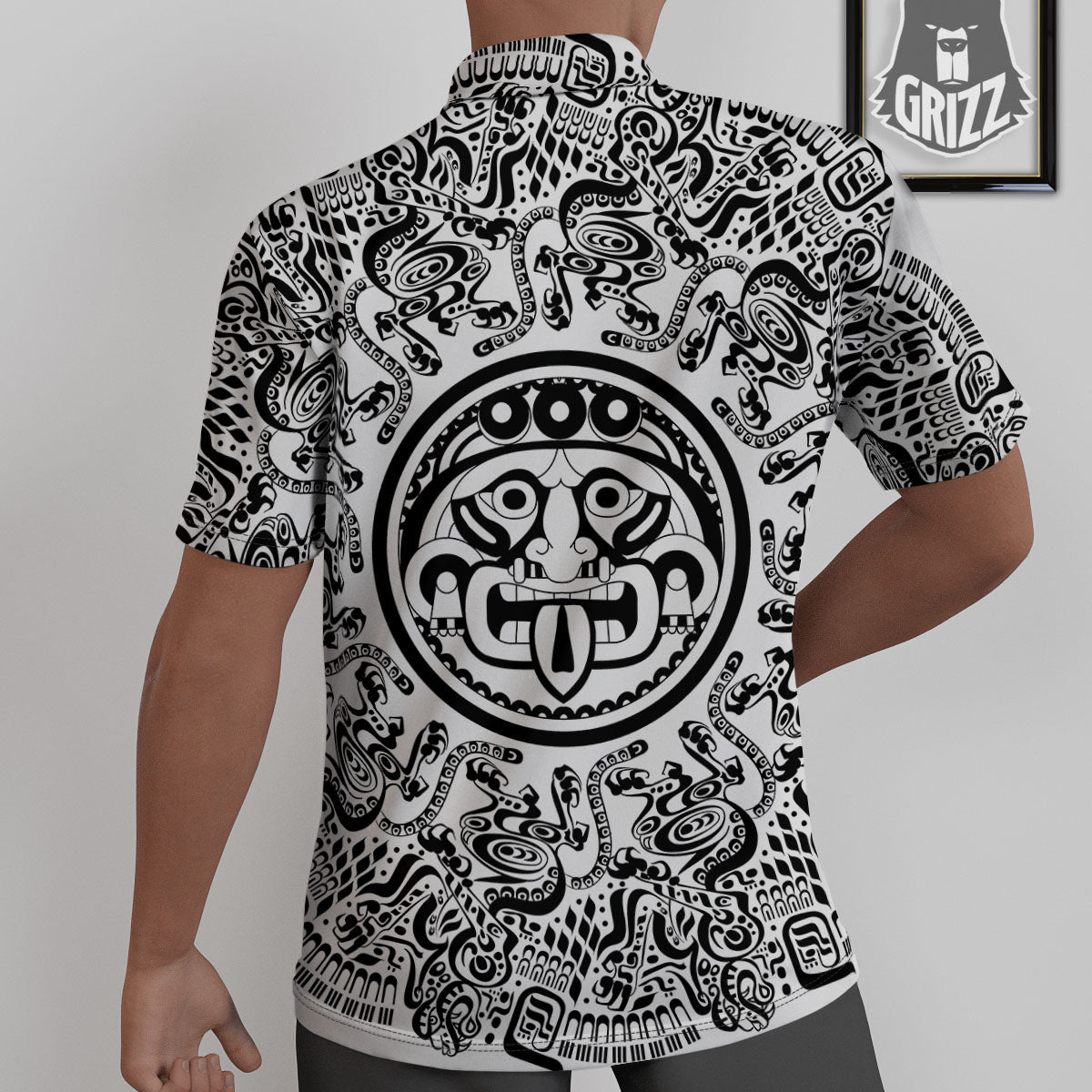 Maya Calendar White And Black Print Untucked Shirts-grizzshop
