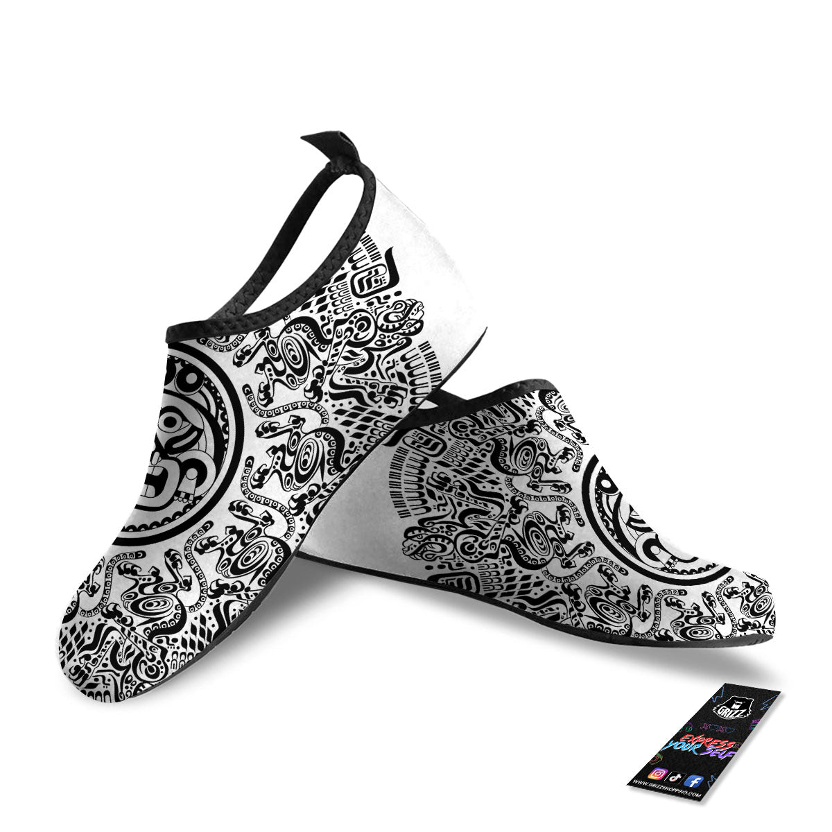 Maya Calendar White And Black Print Water Shoes-grizzshop