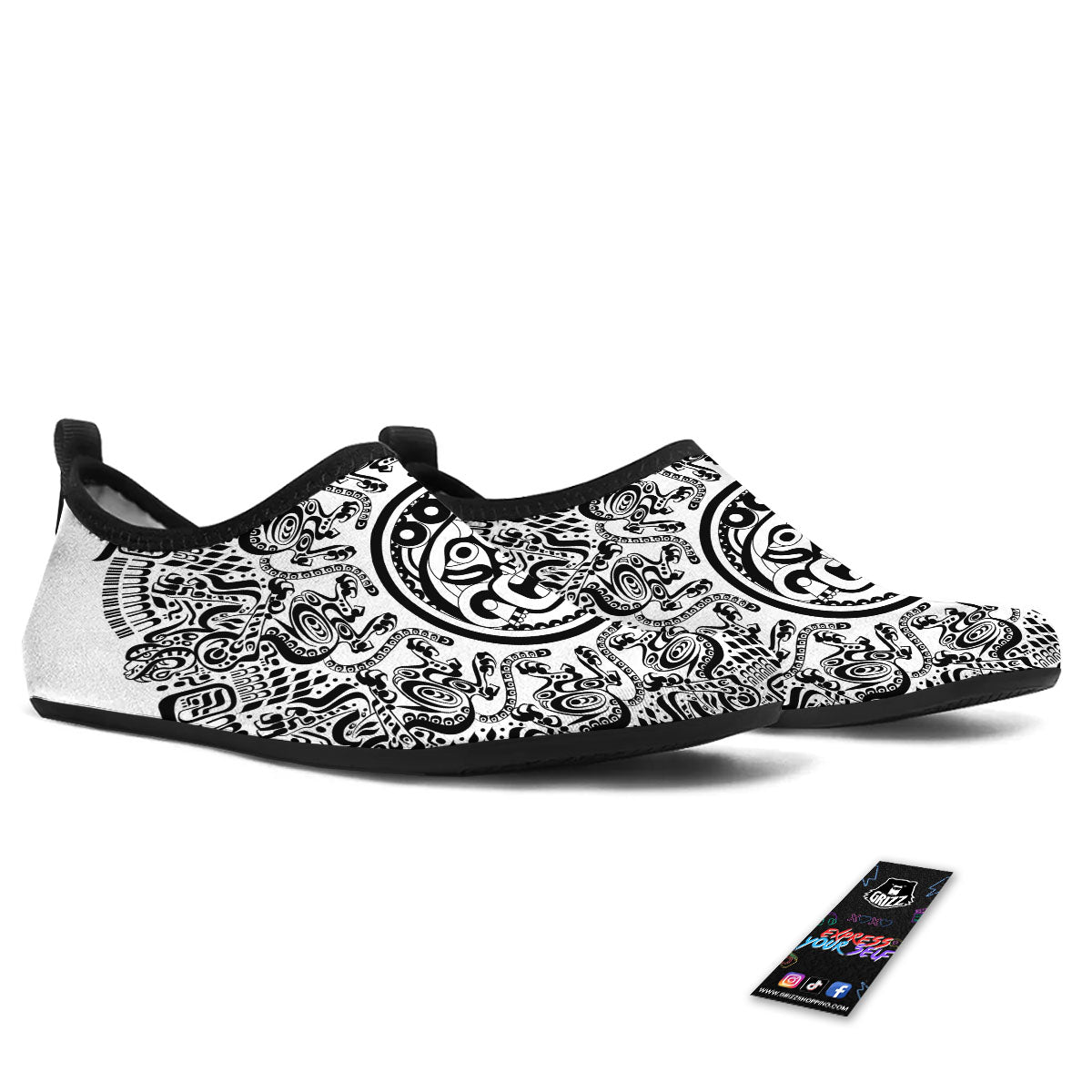 Maya Calendar White And Black Print Water Shoes-grizzshop