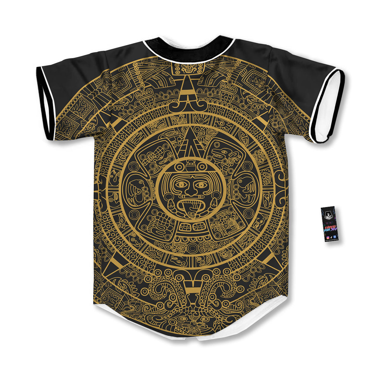 Maya Calendar Yellow And Black Print Baseball Jersey-grizzshop
