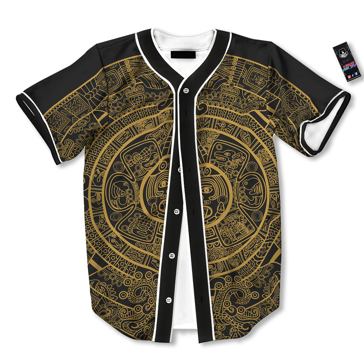 Maya Calendar Yellow And Black Print Baseball Jersey-grizzshop