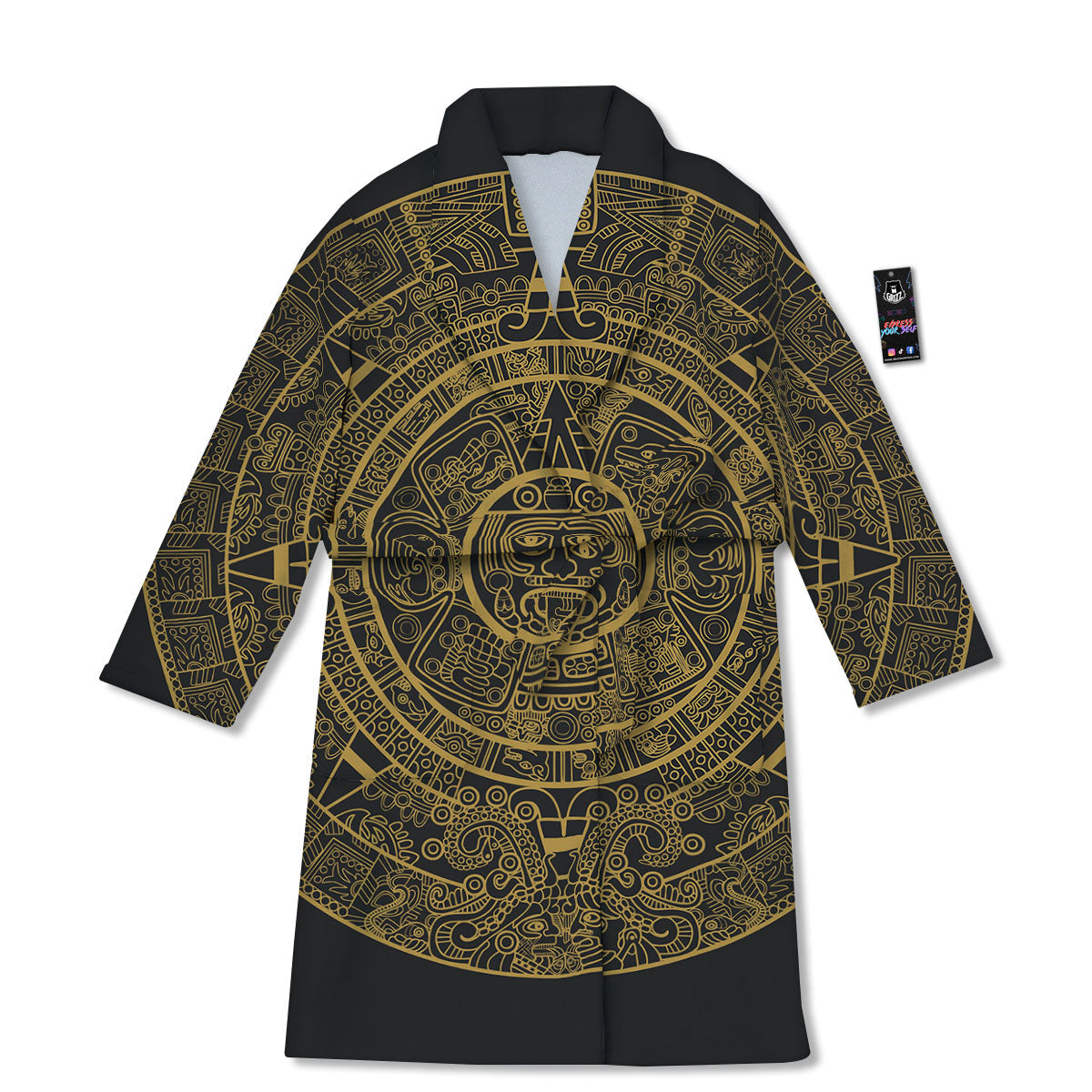 Maya Calendar Yellow And Black Print Bathrobe-grizzshop