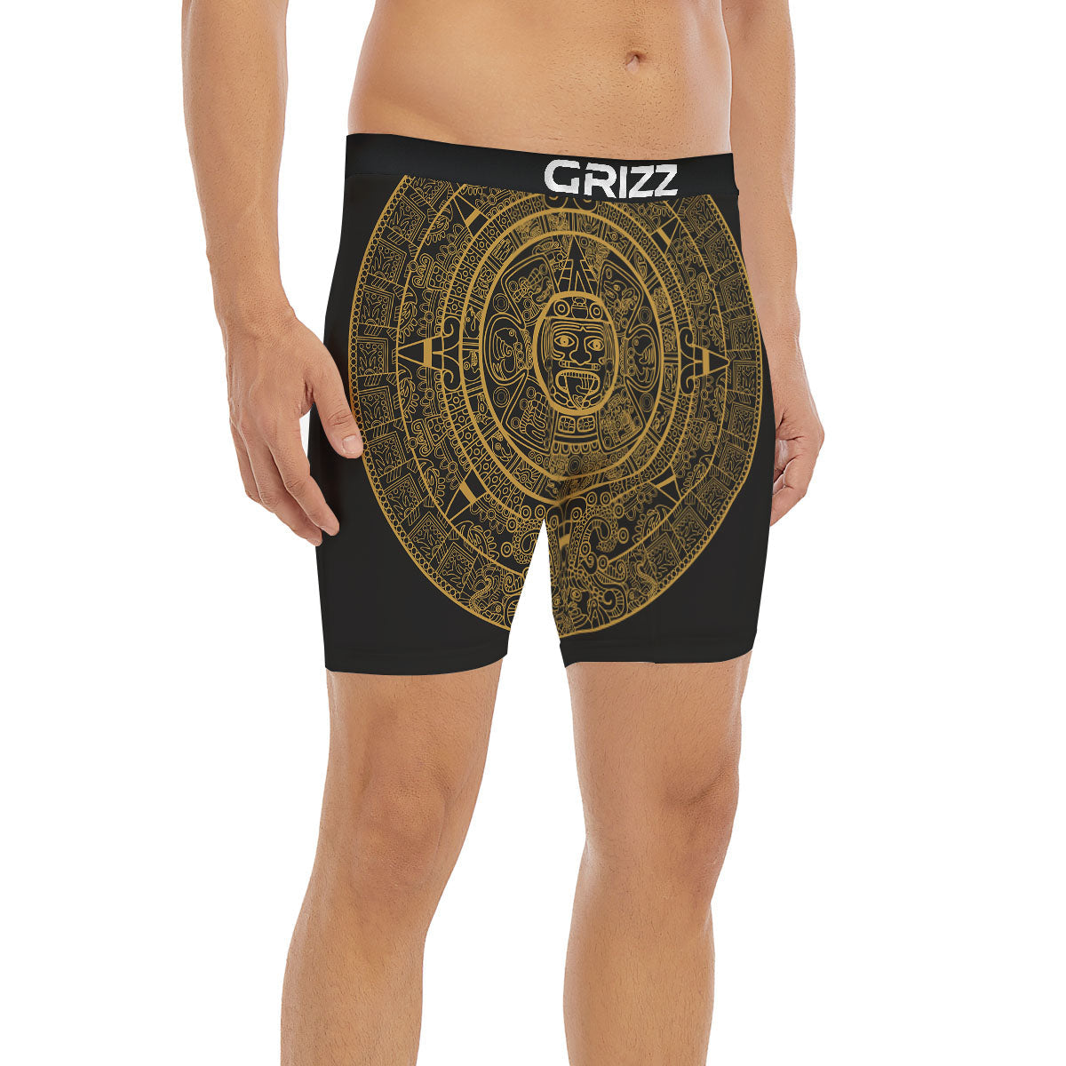 Maya Calendar Yellow And Black Print Boxer Briefs-grizzshop