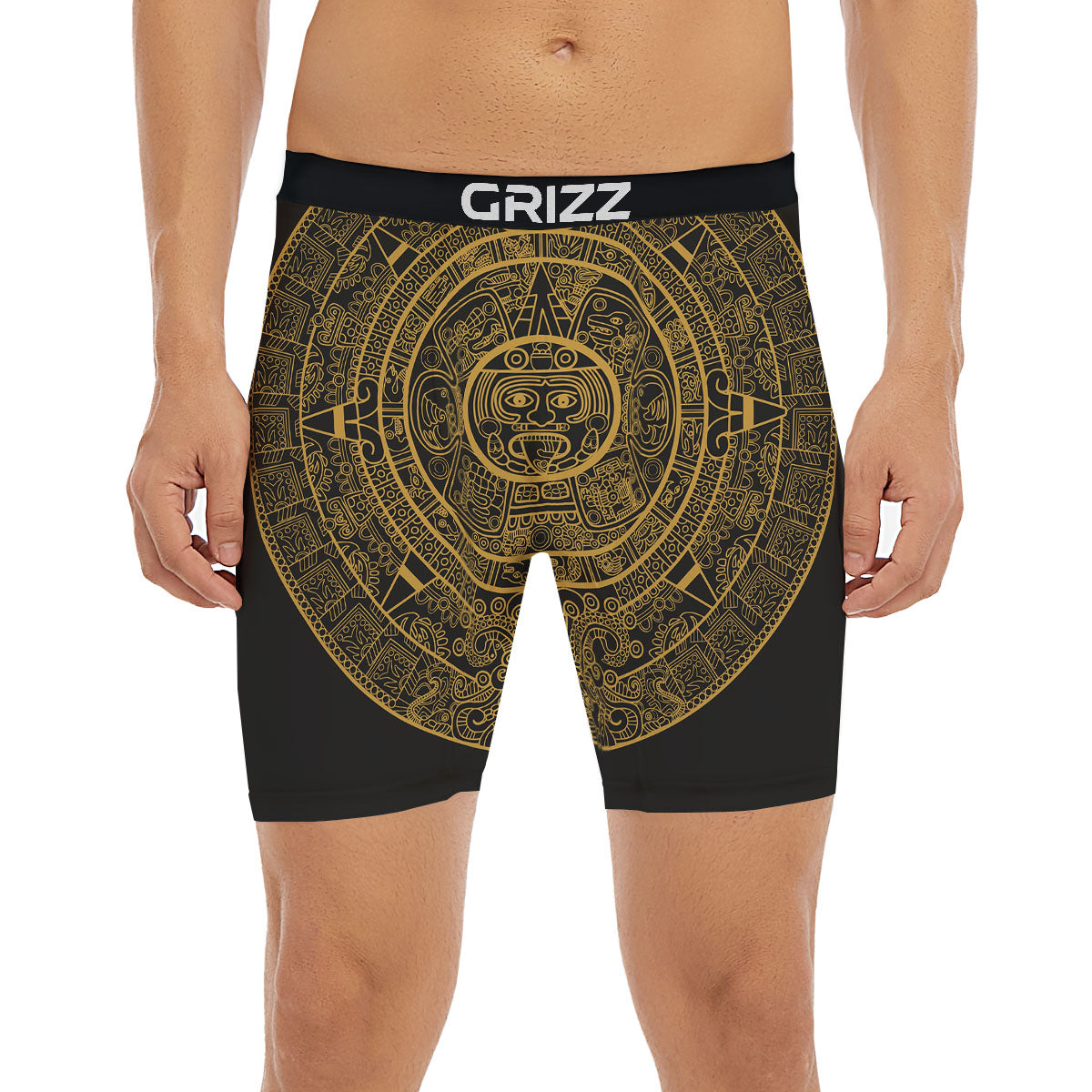 Maya Calendar Yellow And Black Print Boxer Briefs-grizzshop
