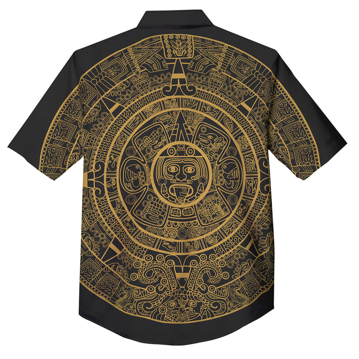 Maya Calendar Yellow And Black Print Button Up Shirt-grizzshop