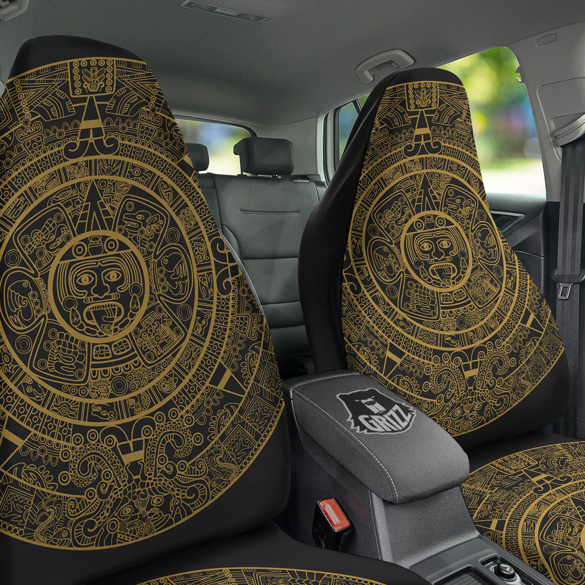 Maya Calendar Yellow And Black Print Car Seat Covers-grizzshop