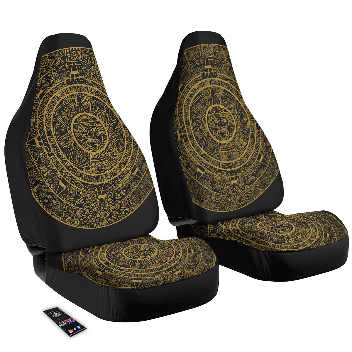 Maya Calendar Yellow And Black Print Car Seat Covers-grizzshop