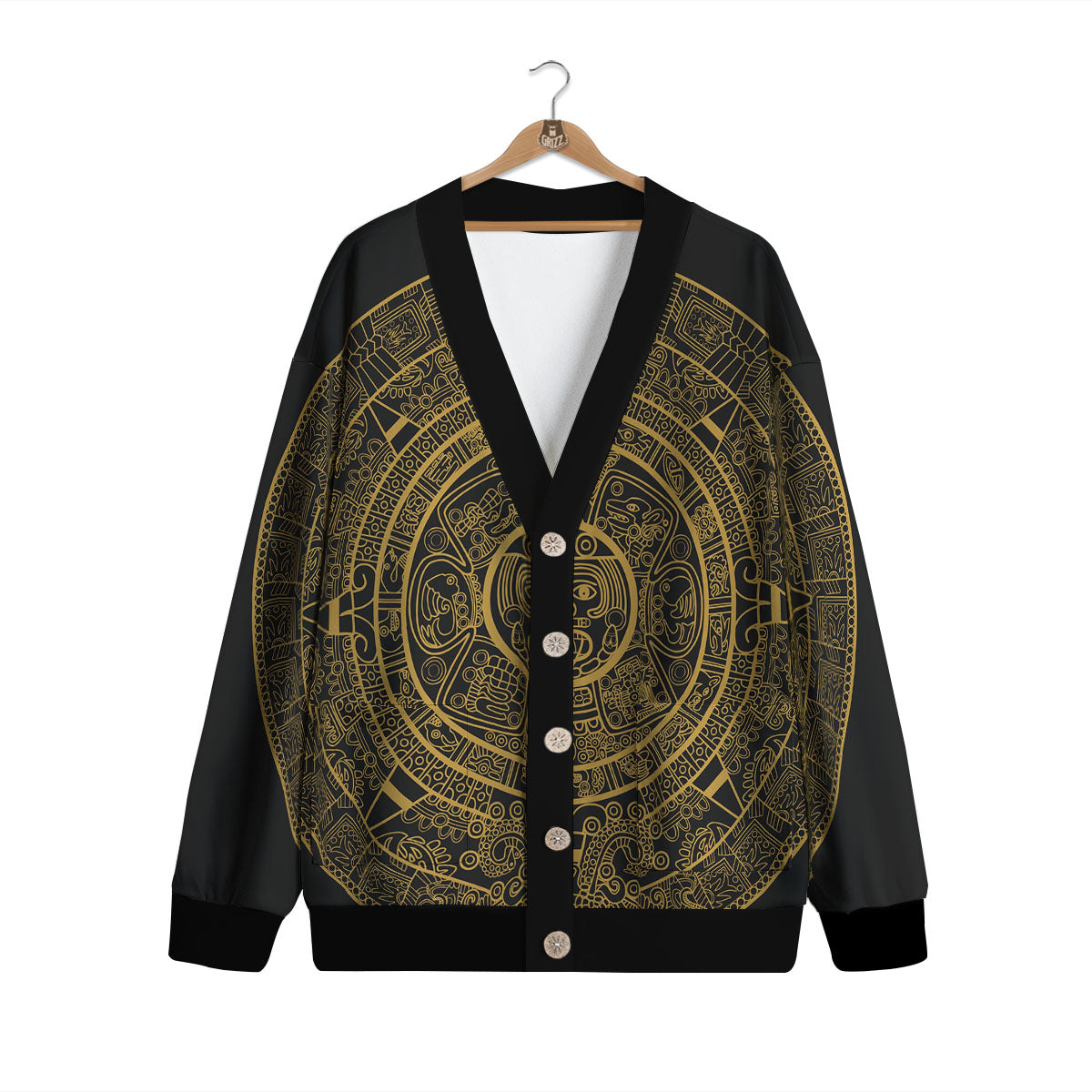 Maya Calendar Yellow And Black Print Cardigan-grizzshop