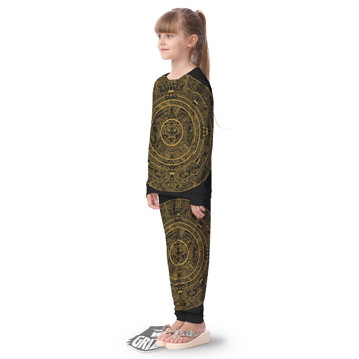 Maya Calendar Yellow And Black Print Kid's Pajamas-grizzshop
