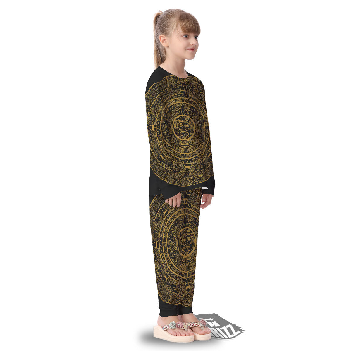 Maya Calendar Yellow And Black Print Kid's Pajamas-grizzshop
