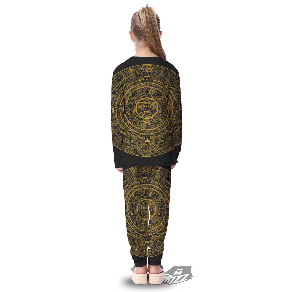 Maya Calendar Yellow And Black Print Kid's Pajamas-grizzshop