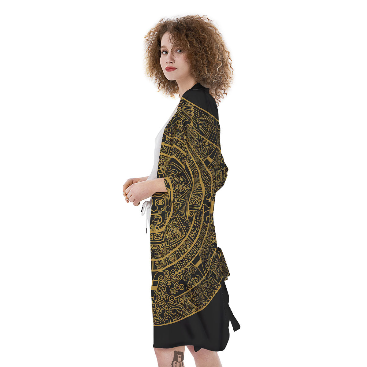 Maya Calendar Yellow And Black Print Kimono-grizzshop