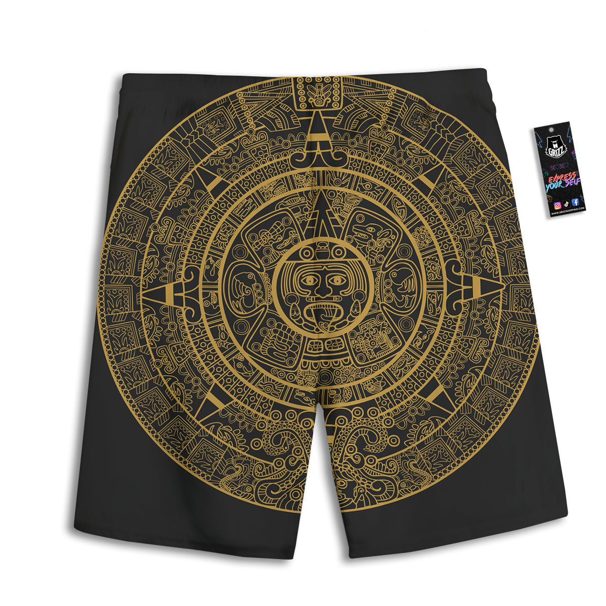 Maya Calendar Yellow And Black Print Men's Athletic Shorts
