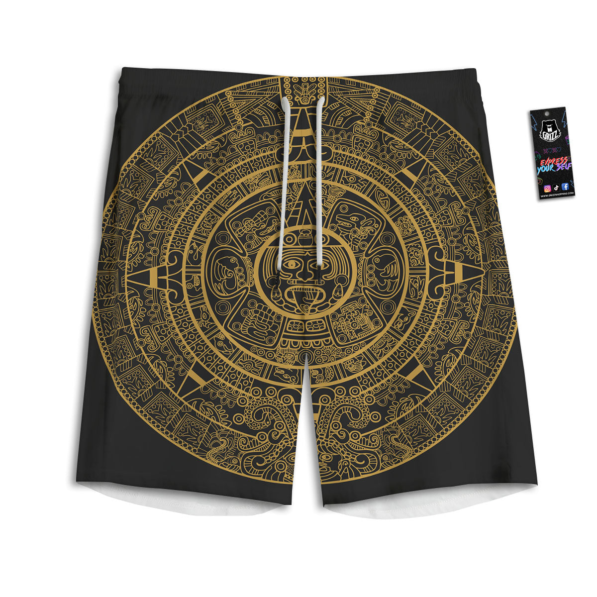 Maya Calendar Yellow And Black Print Men's Athletic Shorts