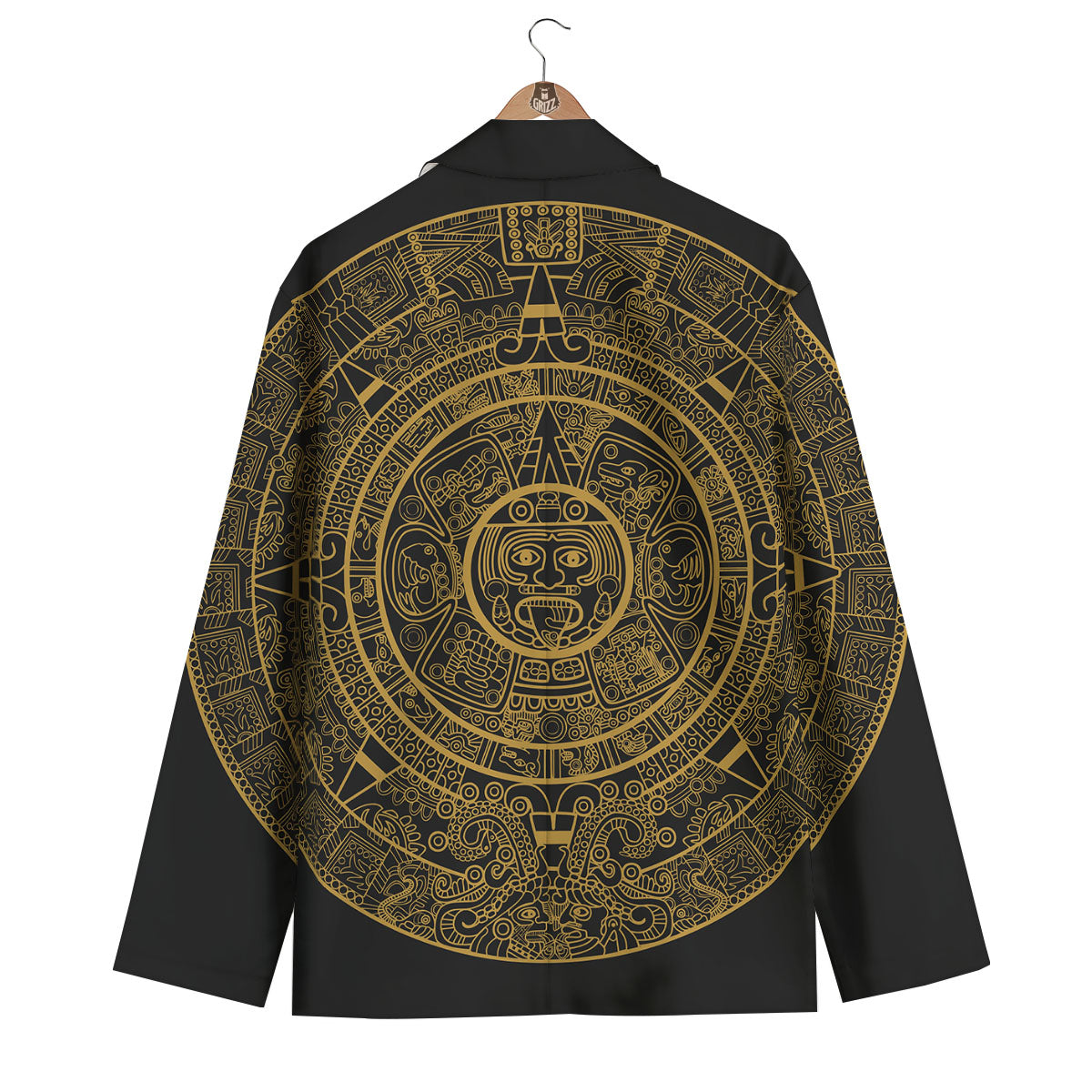 Maya Calendar Yellow And Black Print Men's Blazer-grizzshop