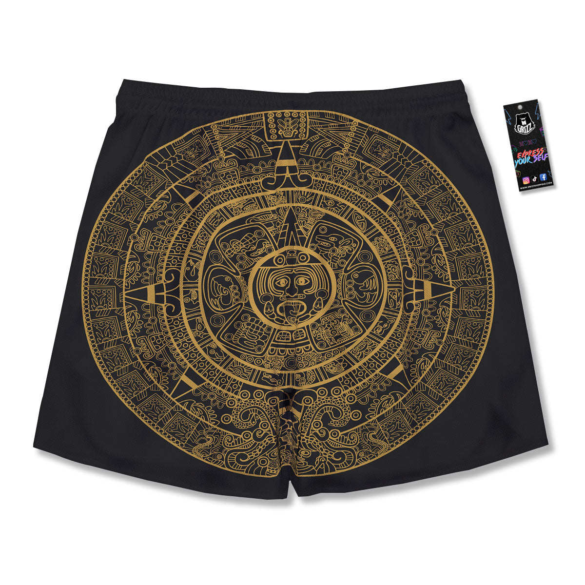 Maya Calendar Yellow And Black Print Men's Running Shorts-grizzshop