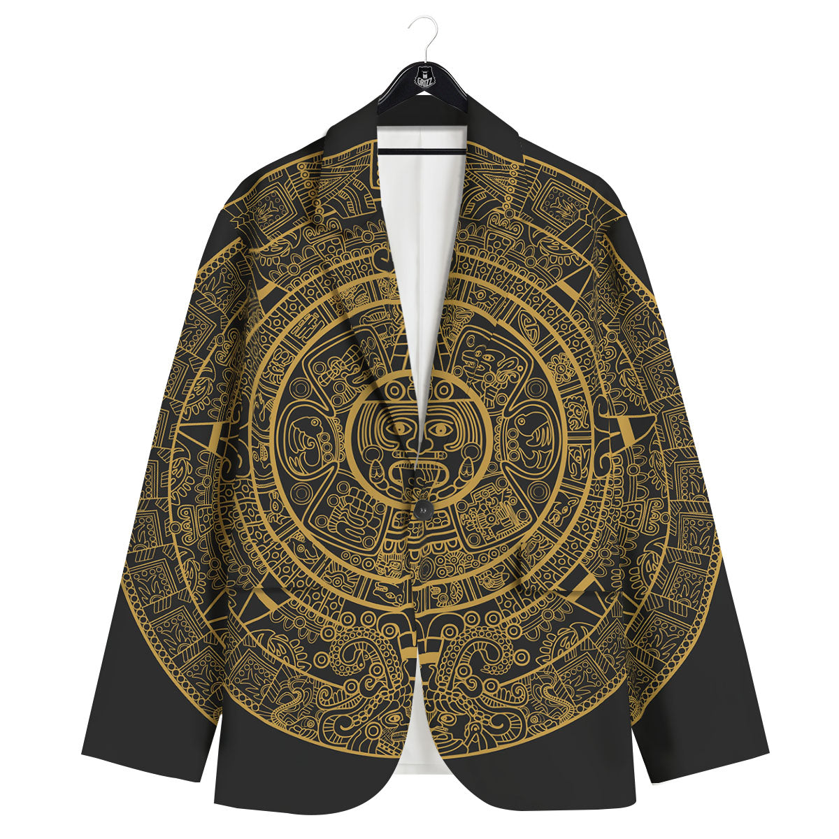 Maya Calendar Yellow And Black Print Men's Sport Coat-grizzshop