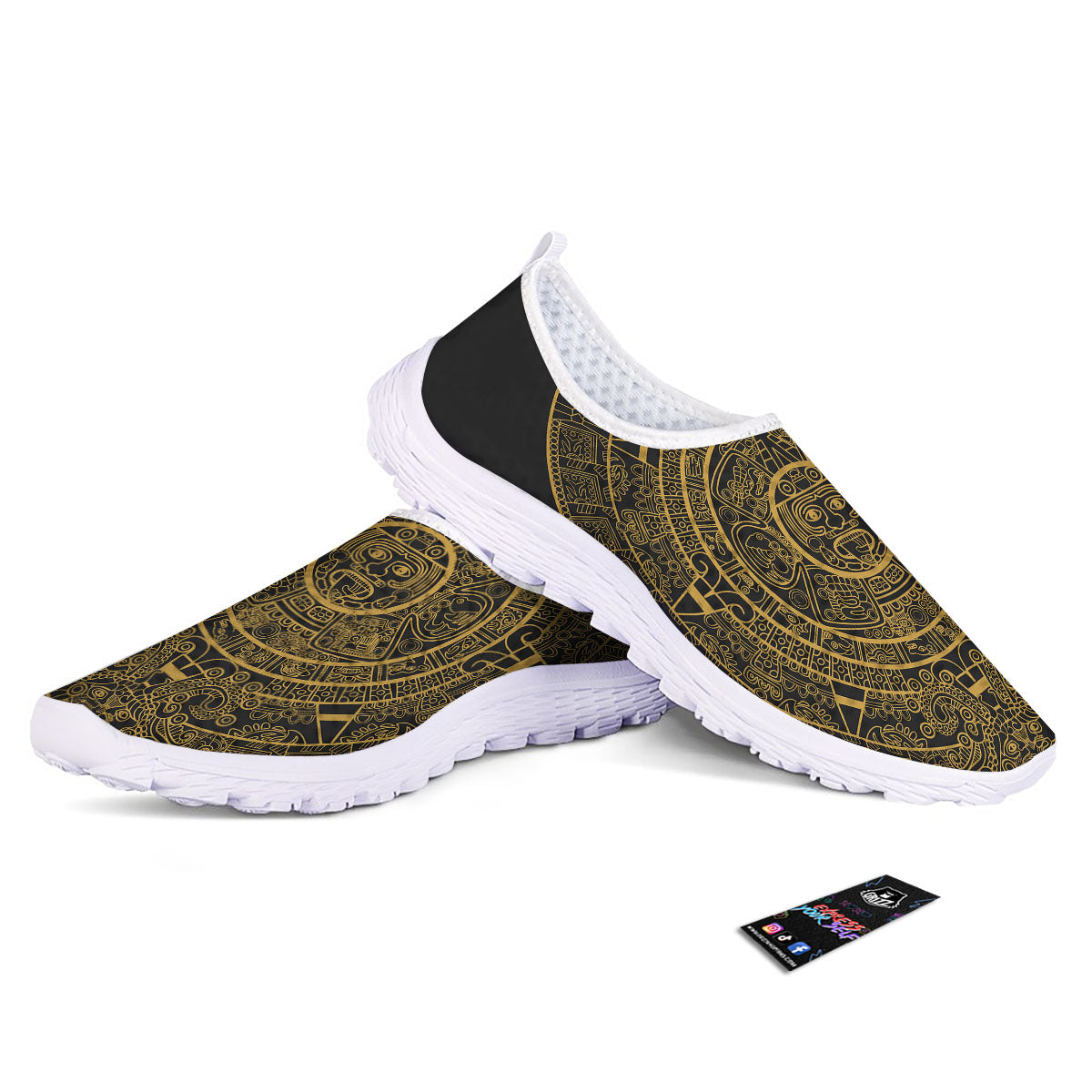 Maya Calendar Yellow And Black Print Nurse Shoes-grizzshop