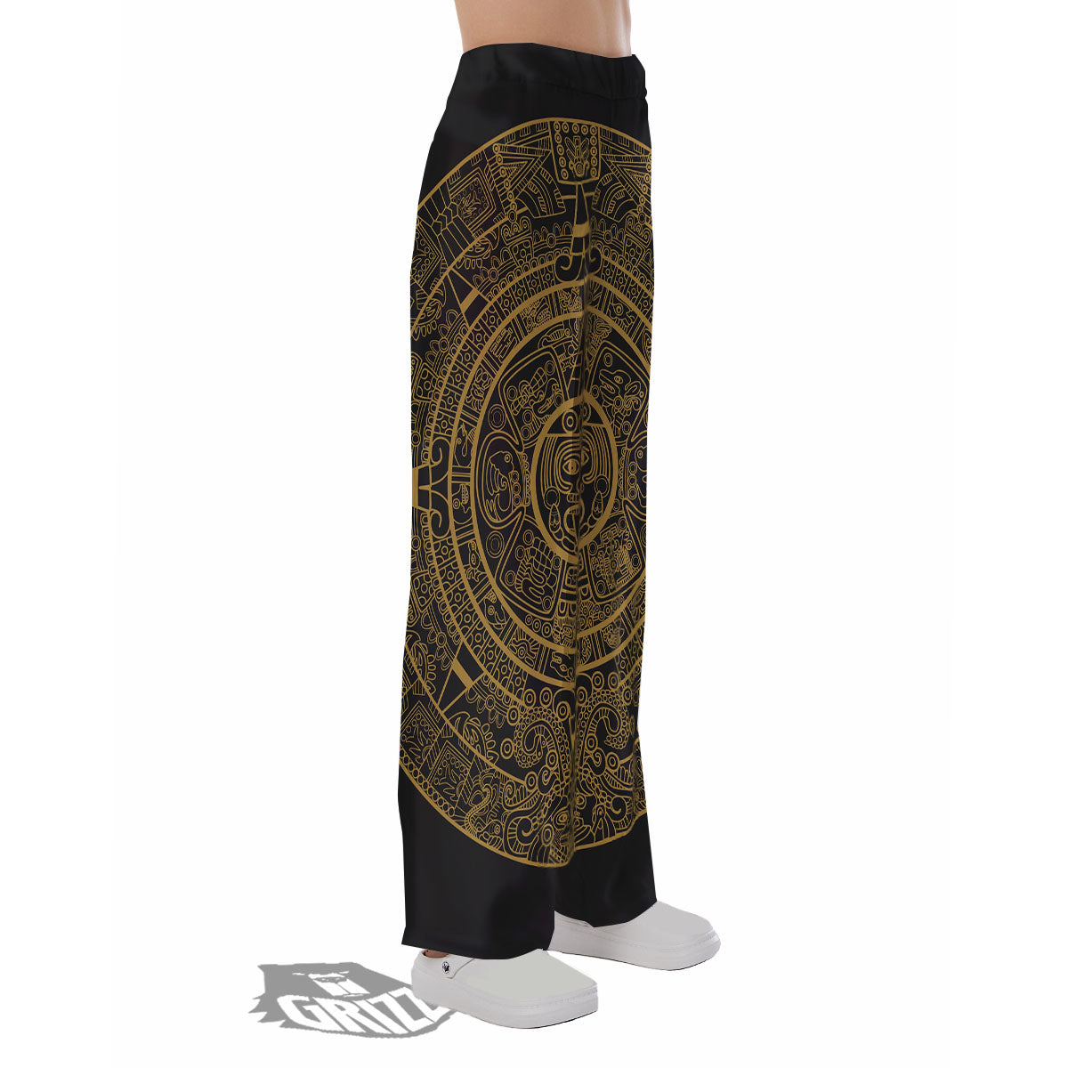 Maya Calendar Yellow And Black Print Pajama Pants-grizzshop