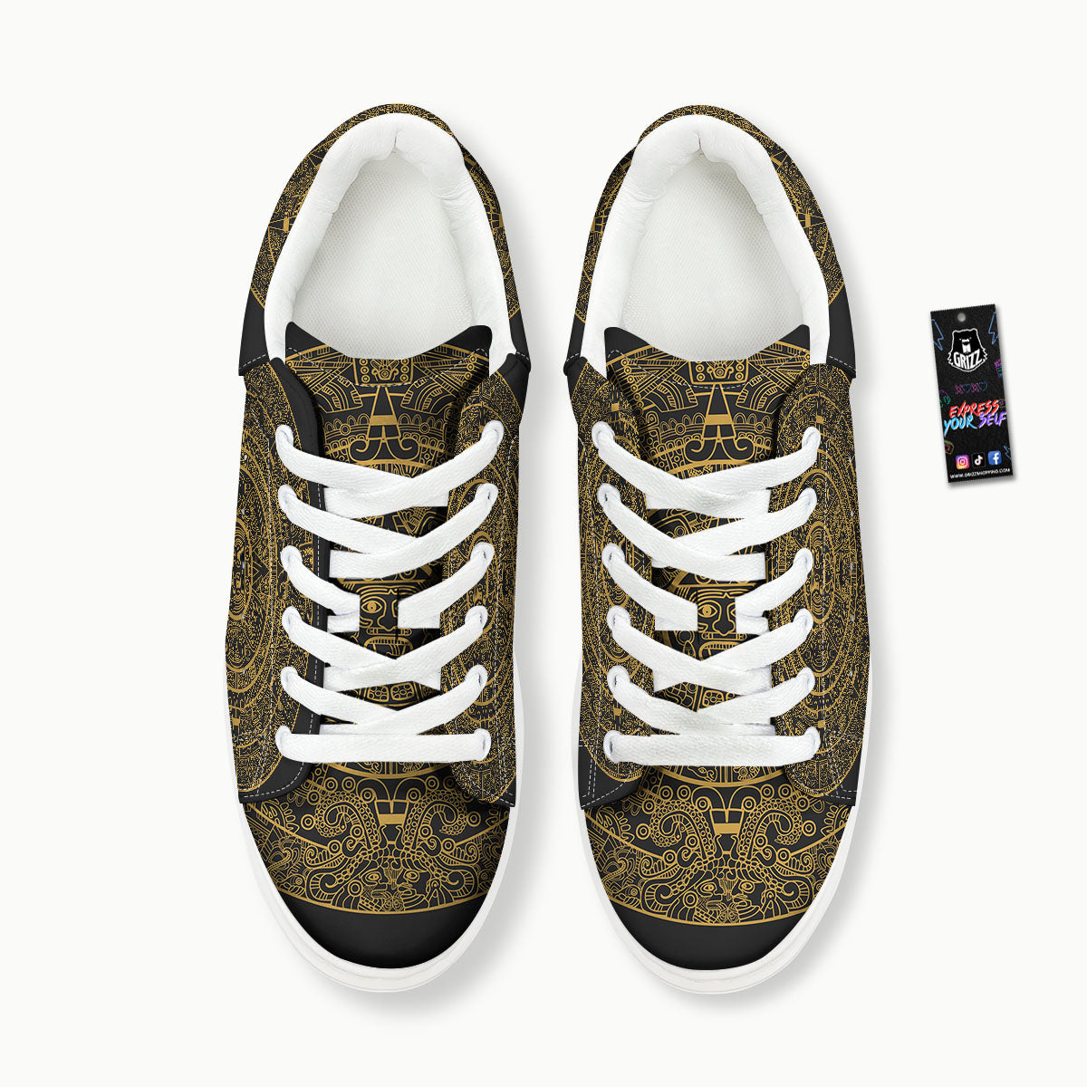 Maya Calendar Yellow And Black Print Platform Shoes-grizzshop