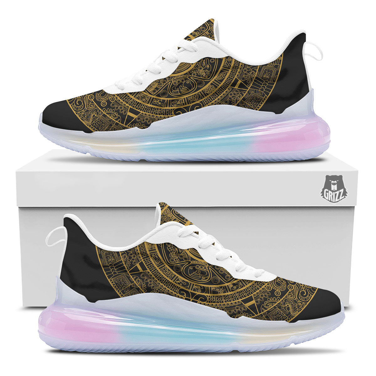 Maya Calendar Yellow And Black Print Running Sneakers-grizzshop