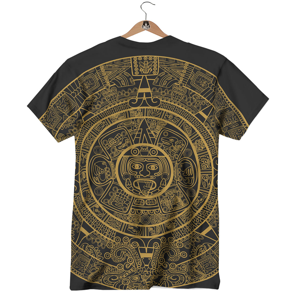 Maya Calendar Yellow And Black Print T-Shirt-grizzshop