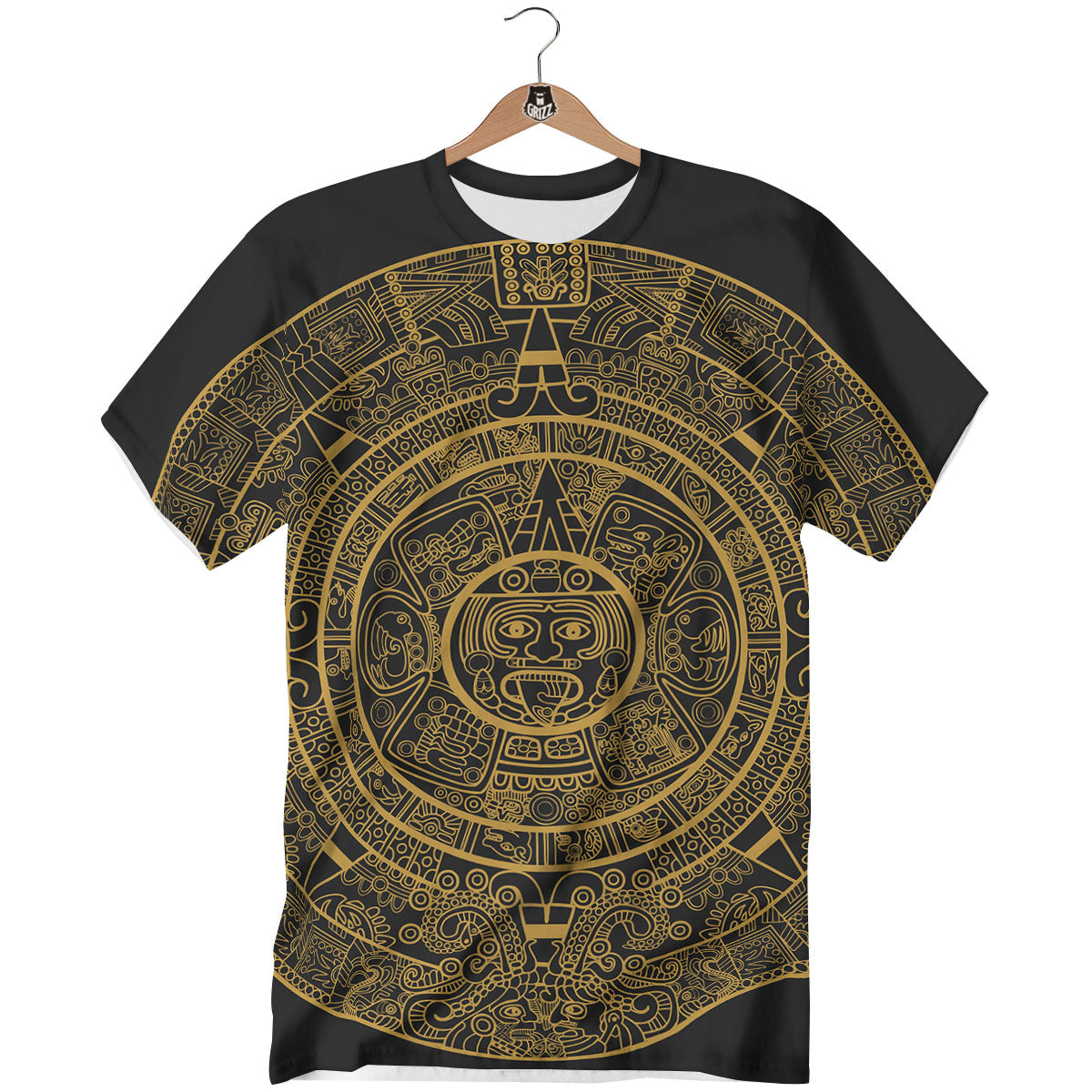 Maya Calendar Yellow And Black Print T-Shirt-grizzshop