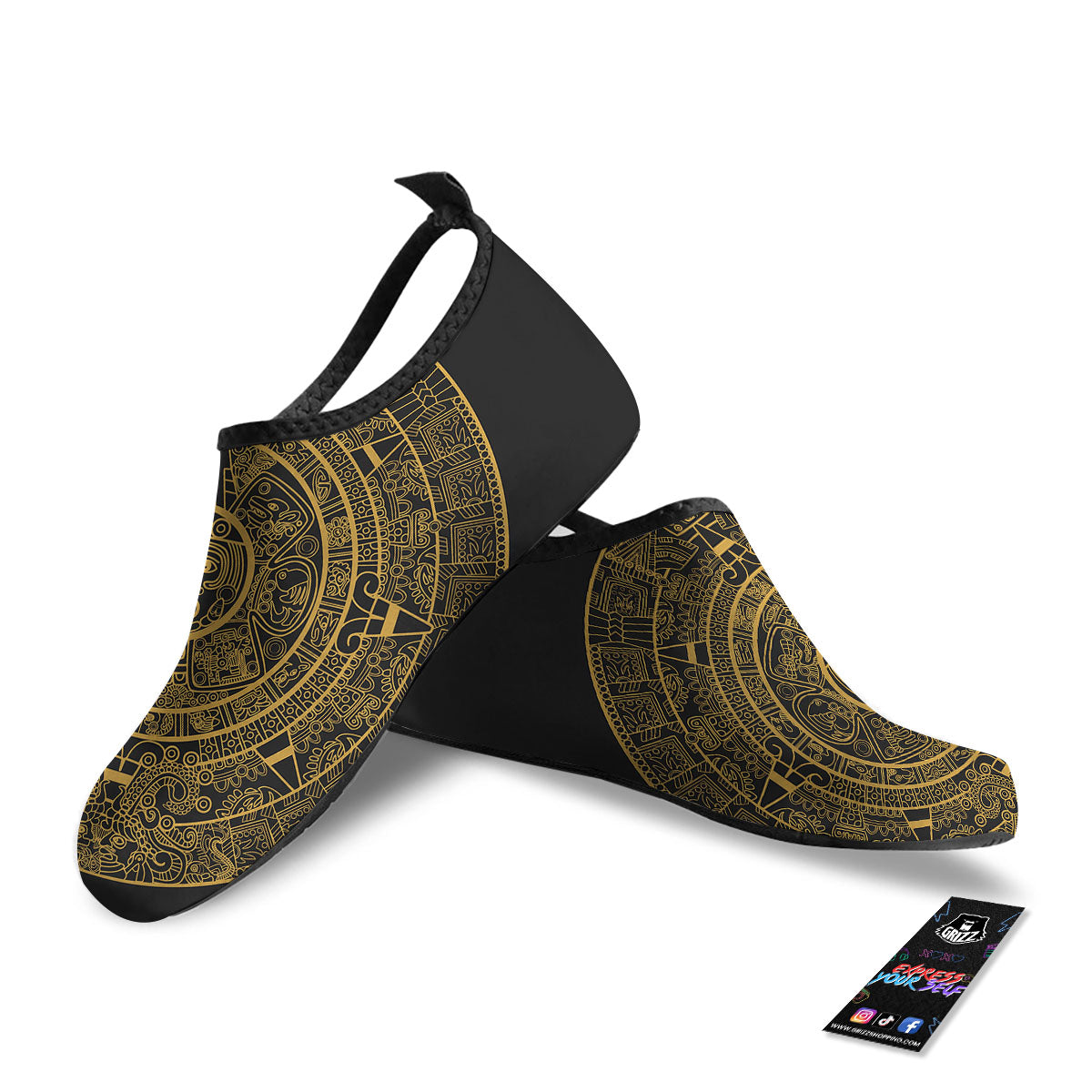 Maya Calendar Yellow And Black Print Water Shoes-grizzshop