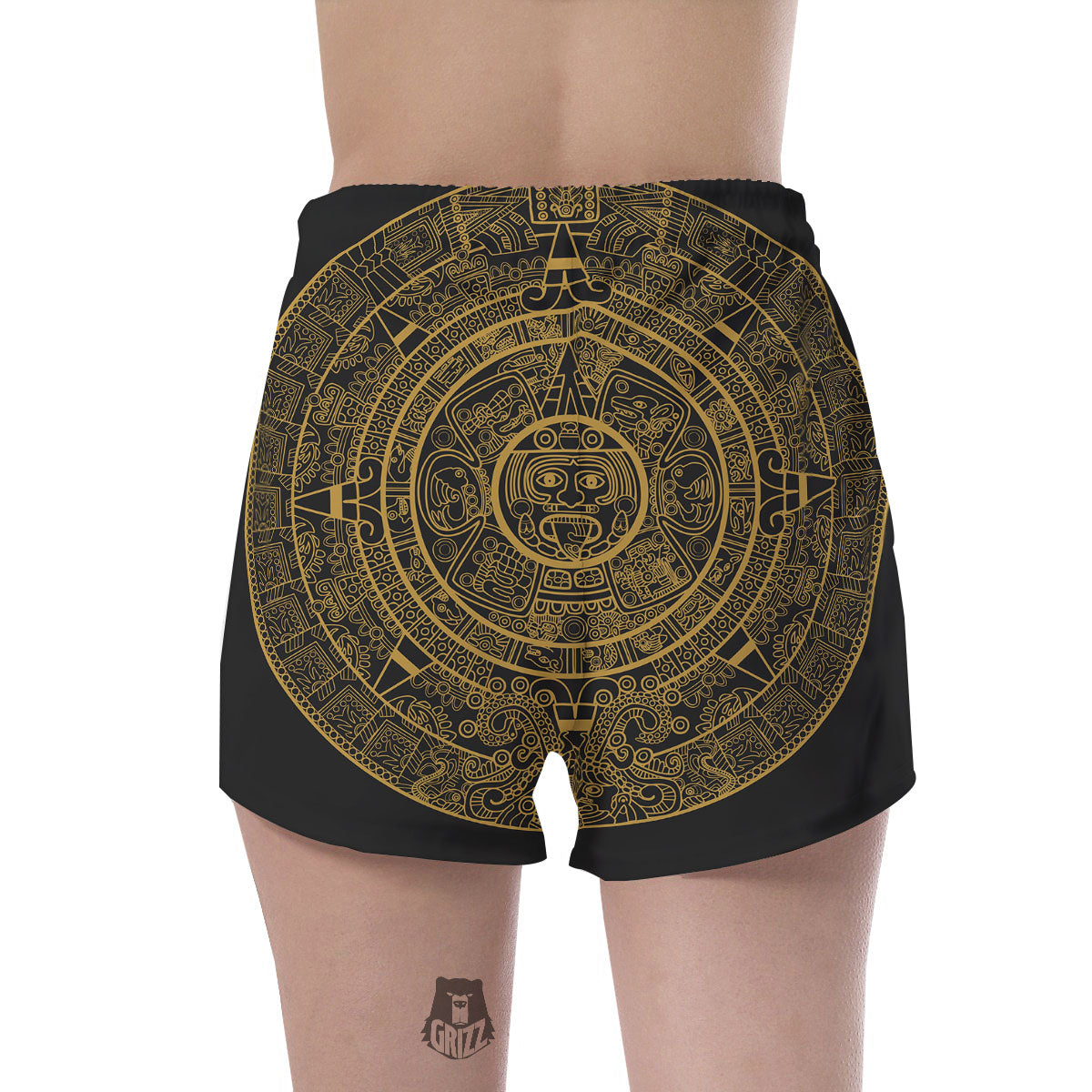 Maya Calendar Yellow And Black Print Women's Shorts-grizzshop