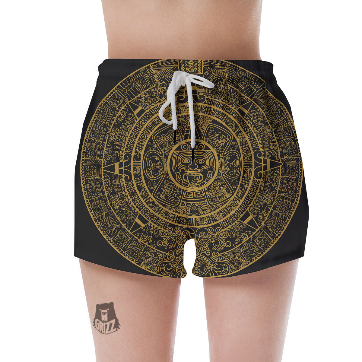 Maya Calendar Yellow And Black Print Women's Shorts-grizzshop