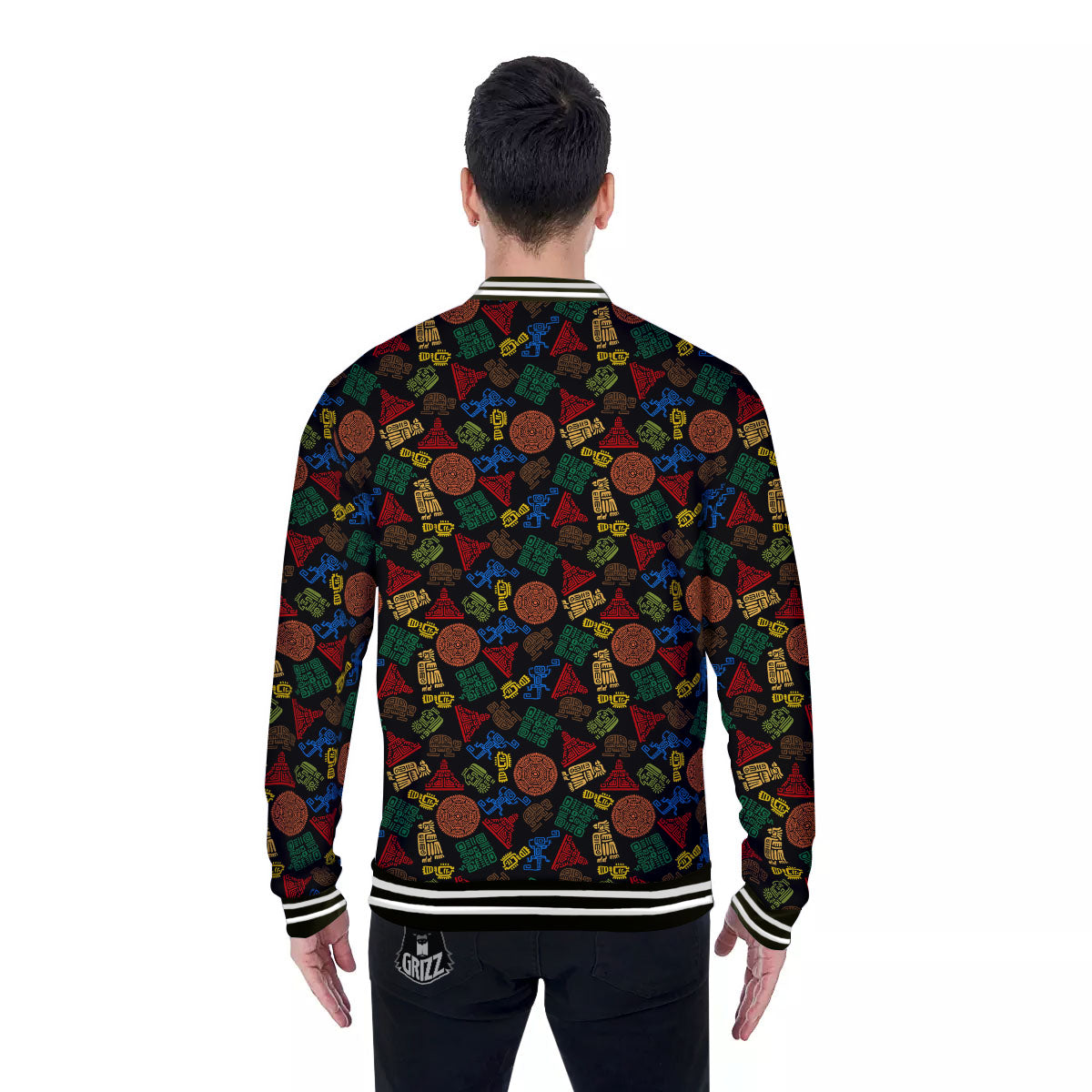Maya Colorful Print Pattern Baseball Jacket-grizzshop