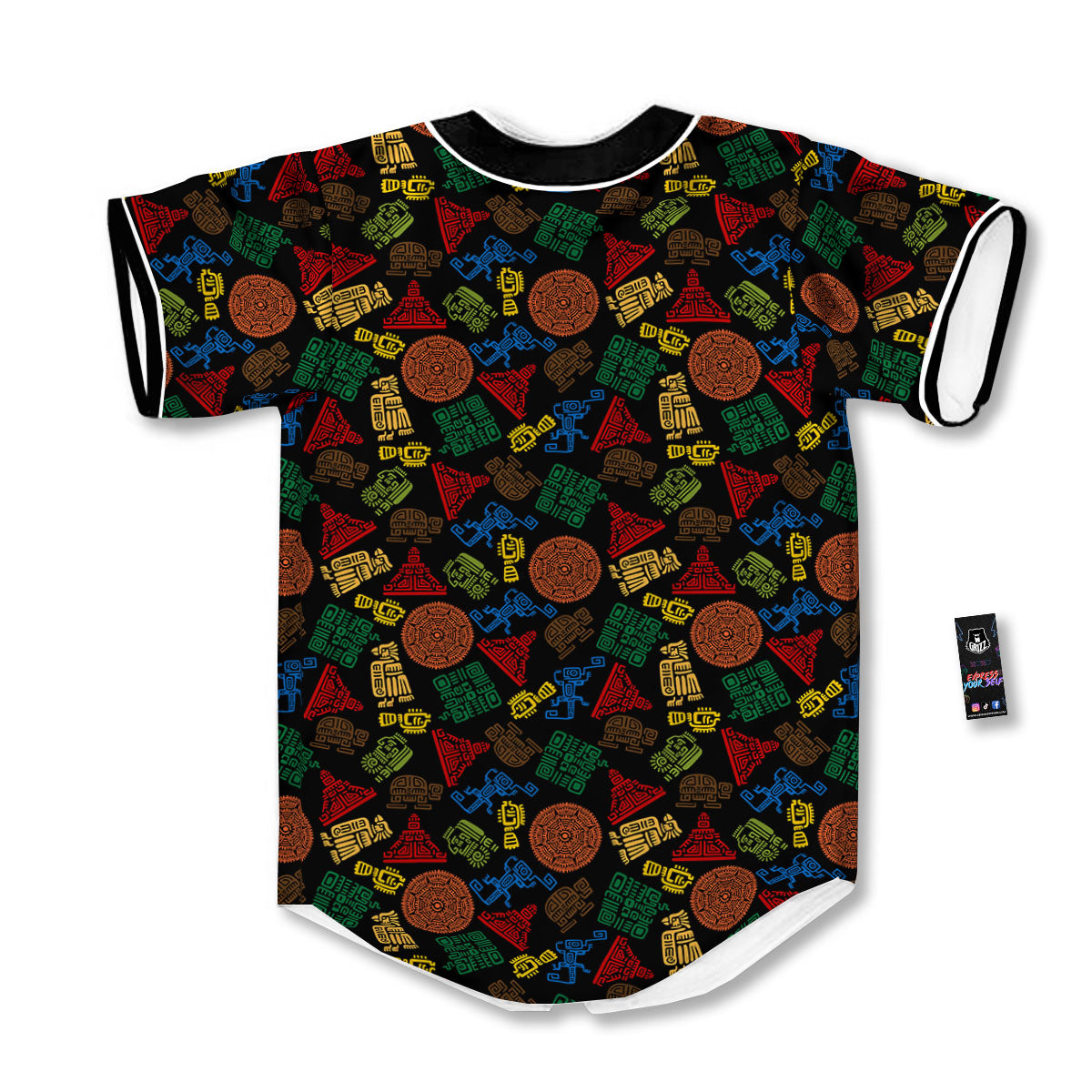 Maya Colorful Print Pattern Baseball Jersey-grizzshop