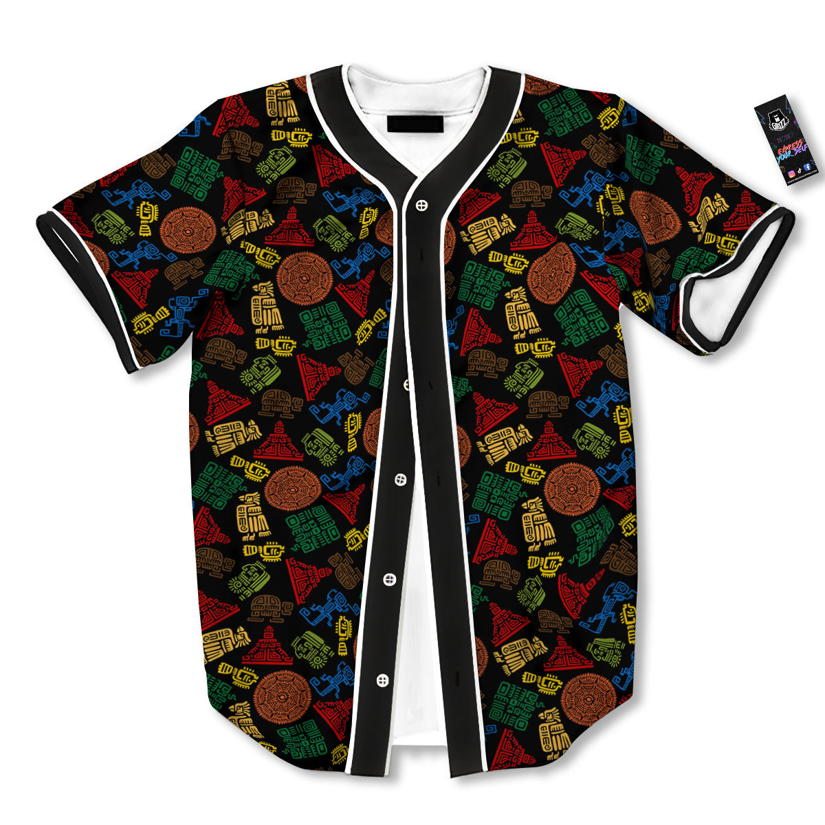 Maya Colorful Print Pattern Baseball Jersey-grizzshop