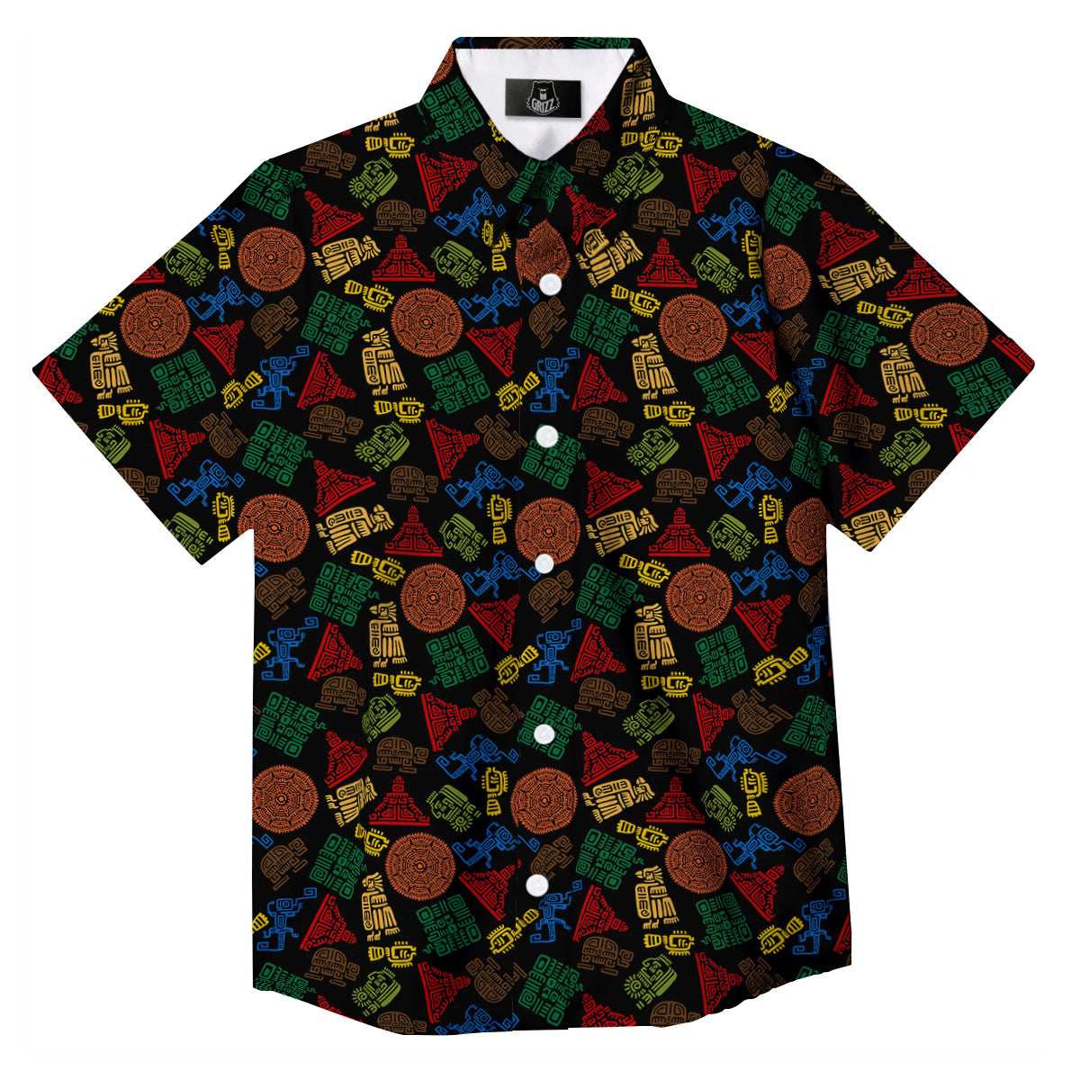 Maya Colorful Print Pattern Button Up Shirt-grizzshop