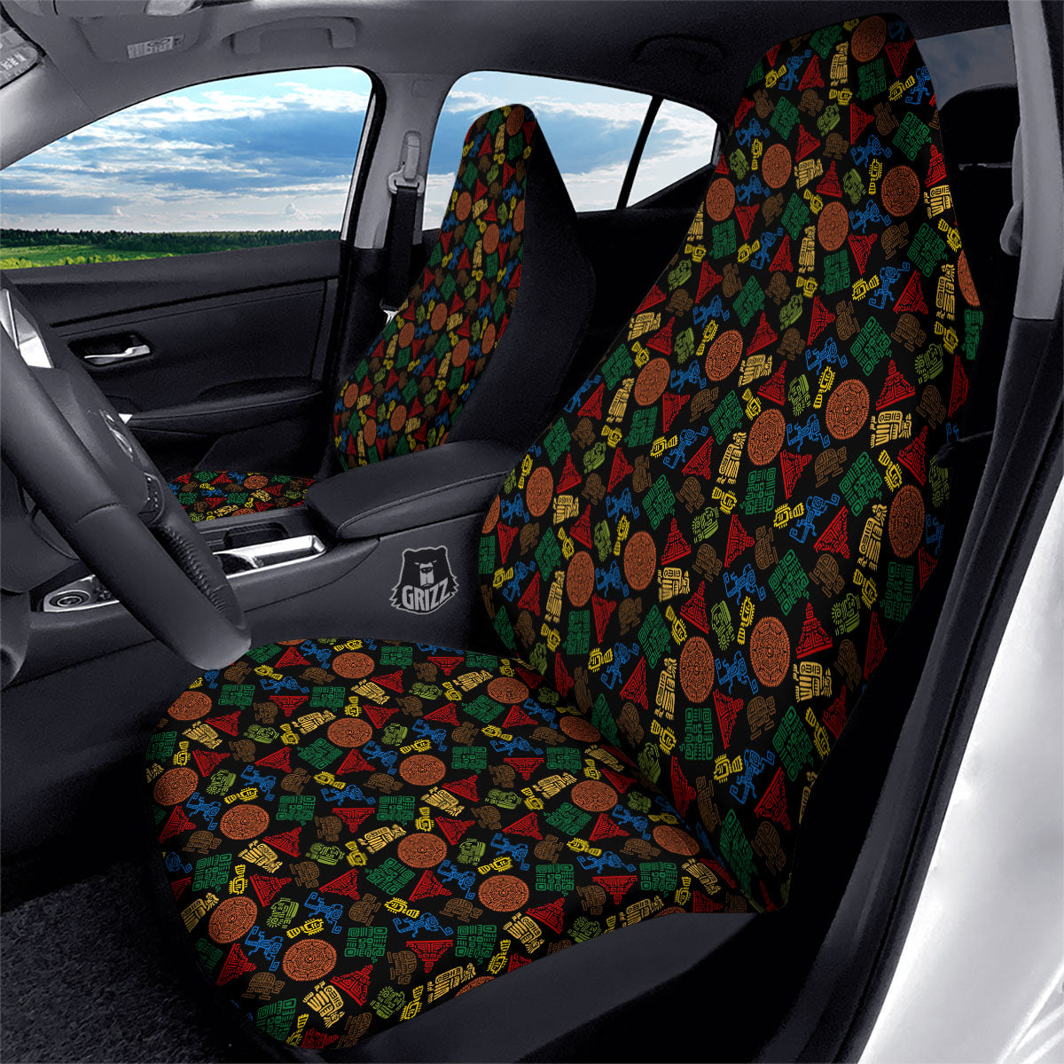 Maya Colorful Print Pattern Car Seat Covers-grizzshop