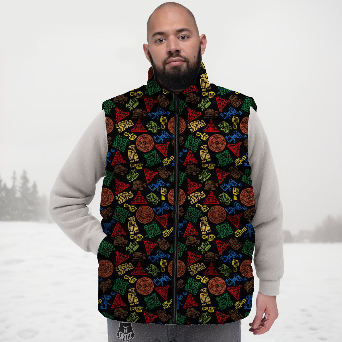 Maya Colorful Print Pattern Down Vest