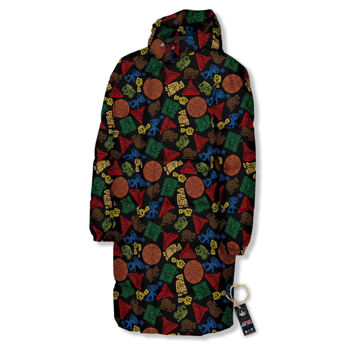 Maya Colorful Print Pattern Long Down Jacket-grizzshop