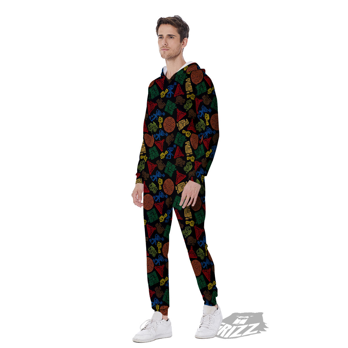 Maya Colorful Print Pattern Men's Jumpsuit-grizzshop