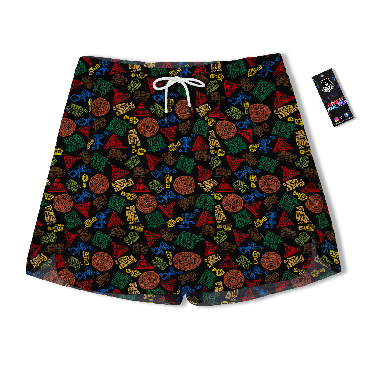 Maya Colorful Print Pattern Men's Running Shorts-grizzshop