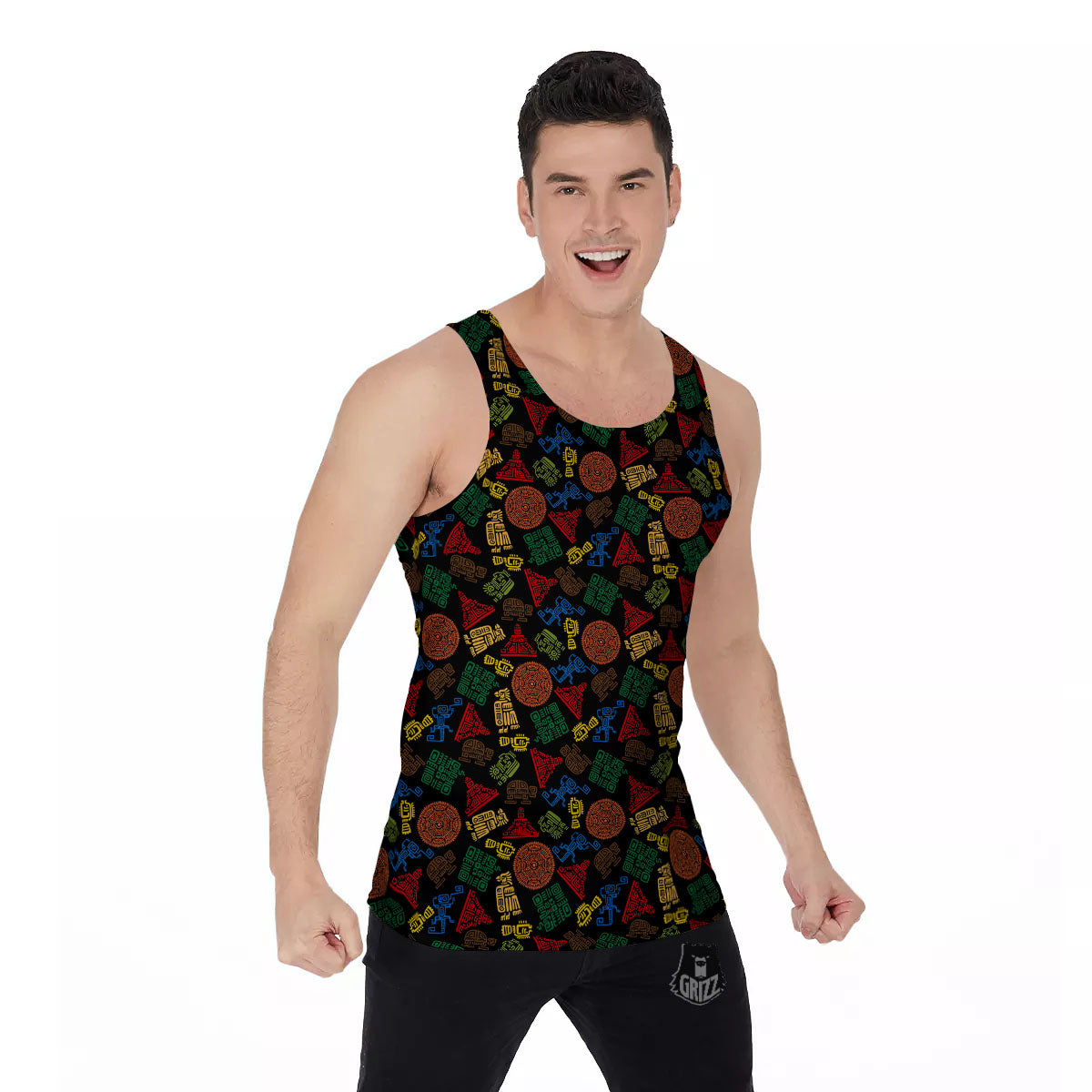 Maya Colorful Print Pattern Men's Tank Top-grizzshop