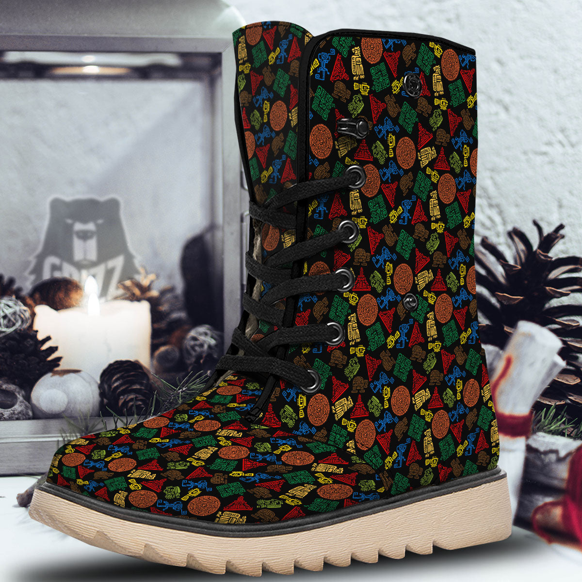 Maya Colorful Print Pattern Snow Boots-grizzshop