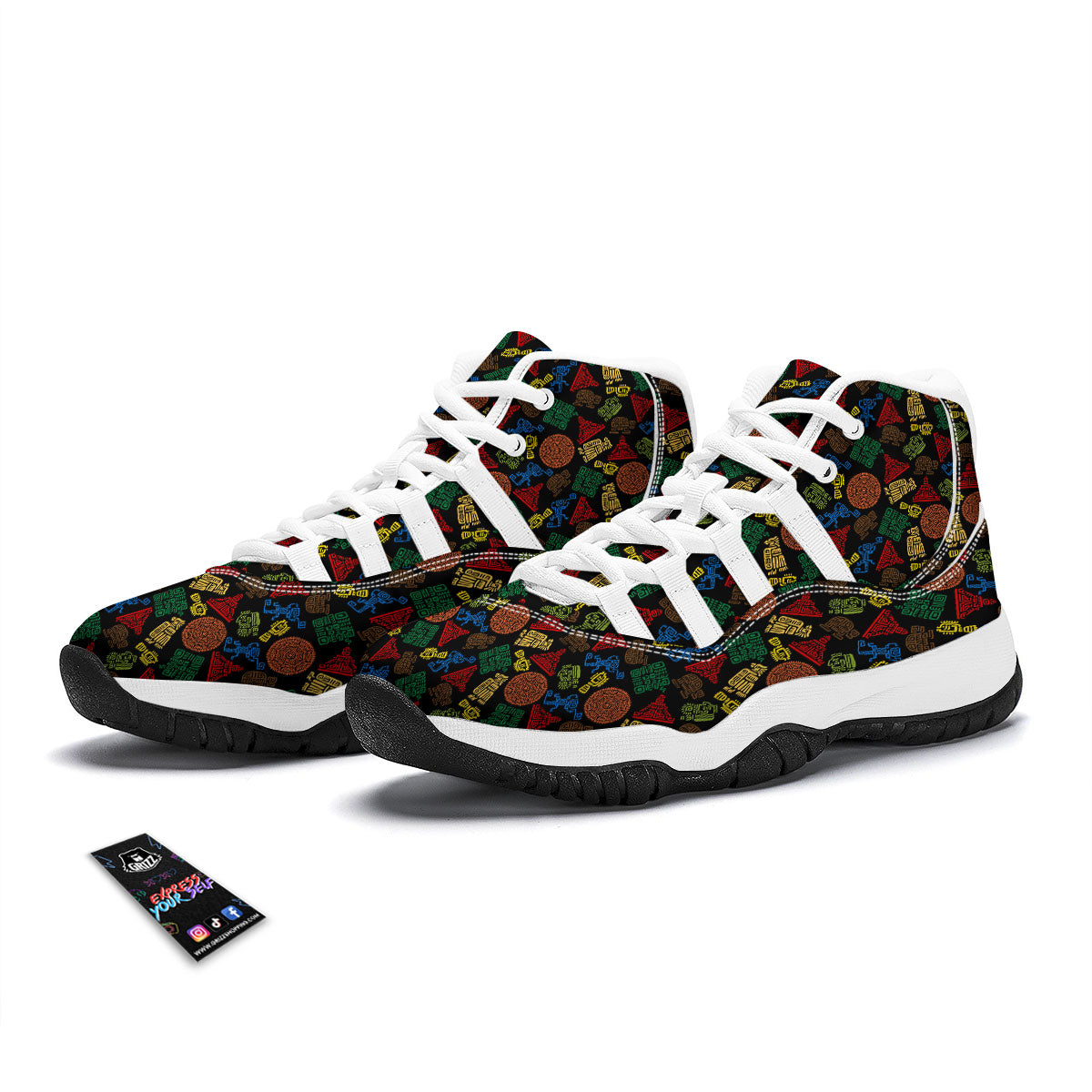 Maya Colorful Print Pattern White Bball Shoes-grizzshop